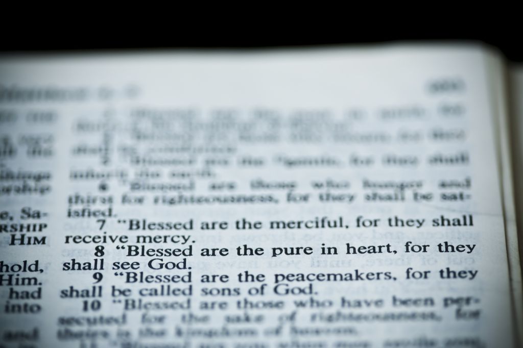 The New American Standard Bible Open To Matthew 5:8, The Sermon On The Mount (The Beatitudes)