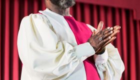 Cropped view of black man in church choir robe