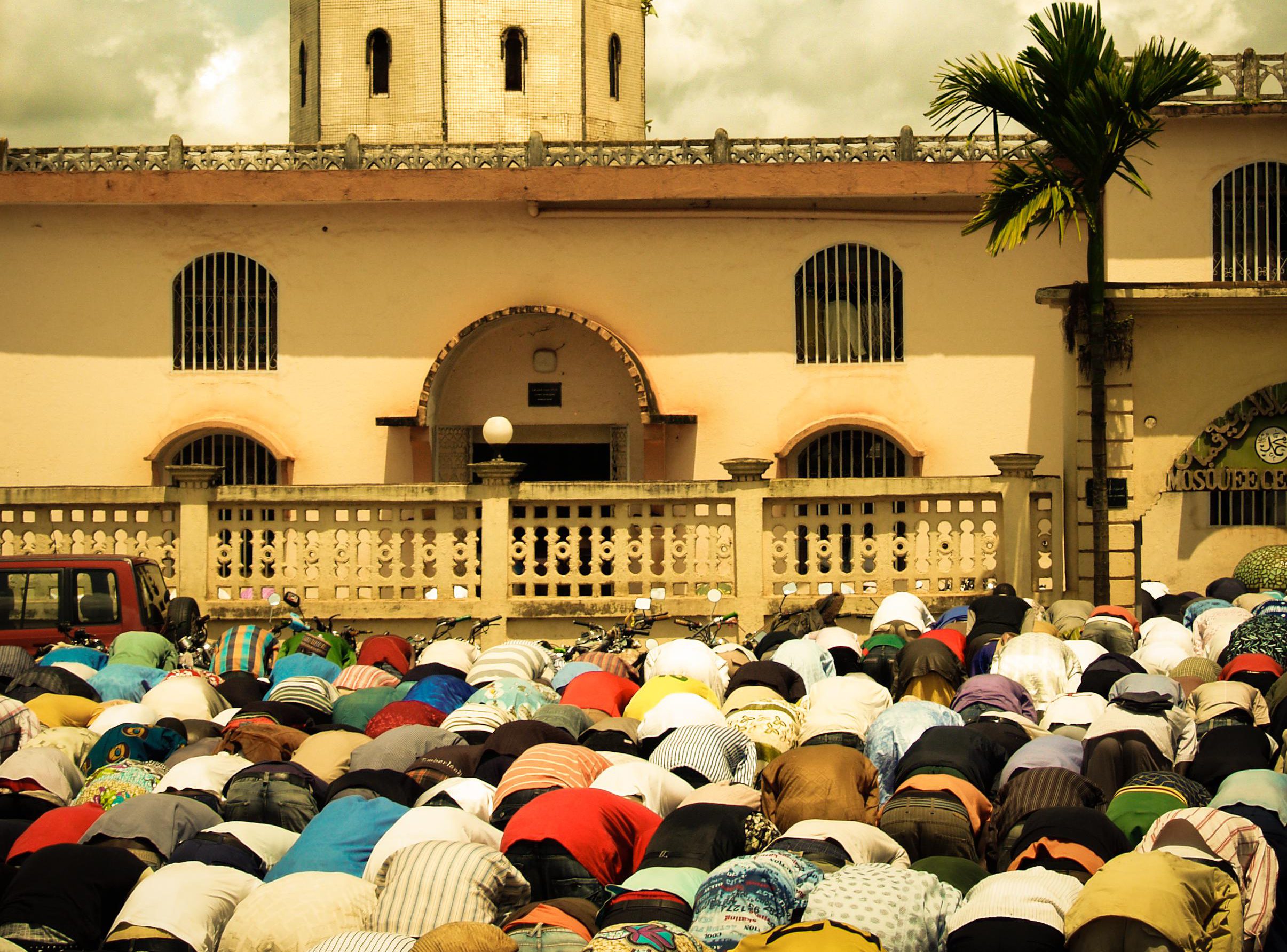 Muslims in the friday prayer. (Vintage version).
