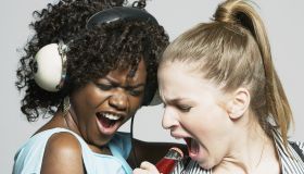 Two young women singing