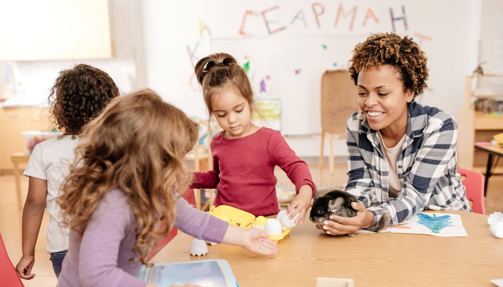 Kids learning about domestic pets in kindergarten