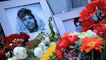 Floral tributes at Aretha Franklin's Hollywood Walk of Fame star