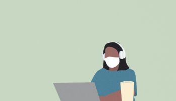 Business women wearing face mask and working at home.