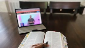 Woman Watches Online Church Service