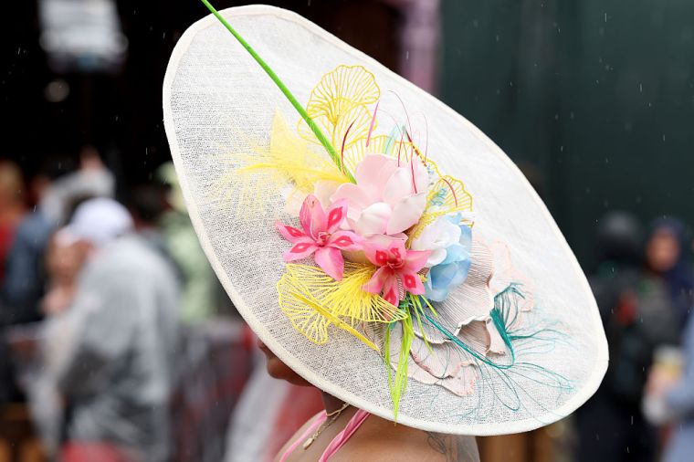 A woman attends Kentucky Derby 151 at Churchill Downs