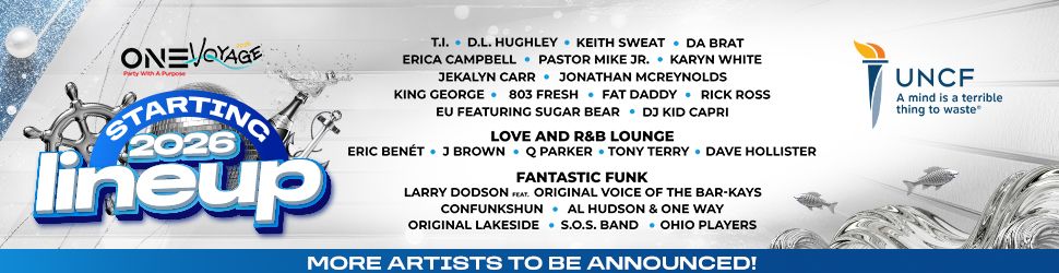 One Voyage 2026 lineup poster featuring musical artists and the UNCF logo.